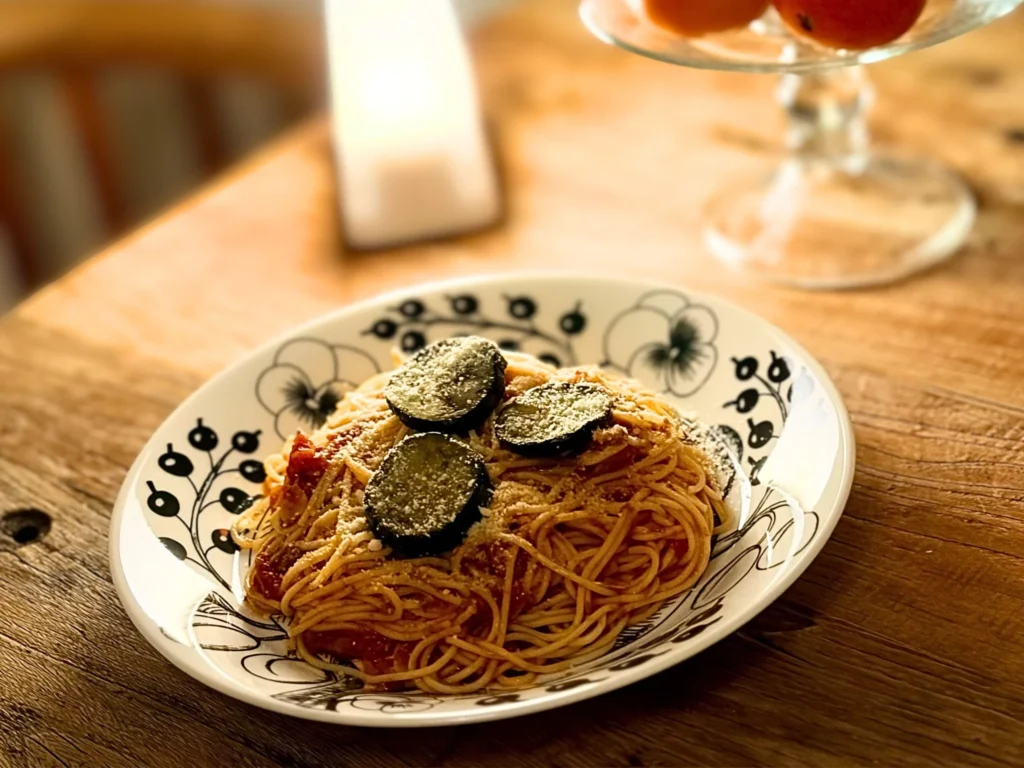 私の幸せのレシピ：レンジで作るトマトソースのパスタ