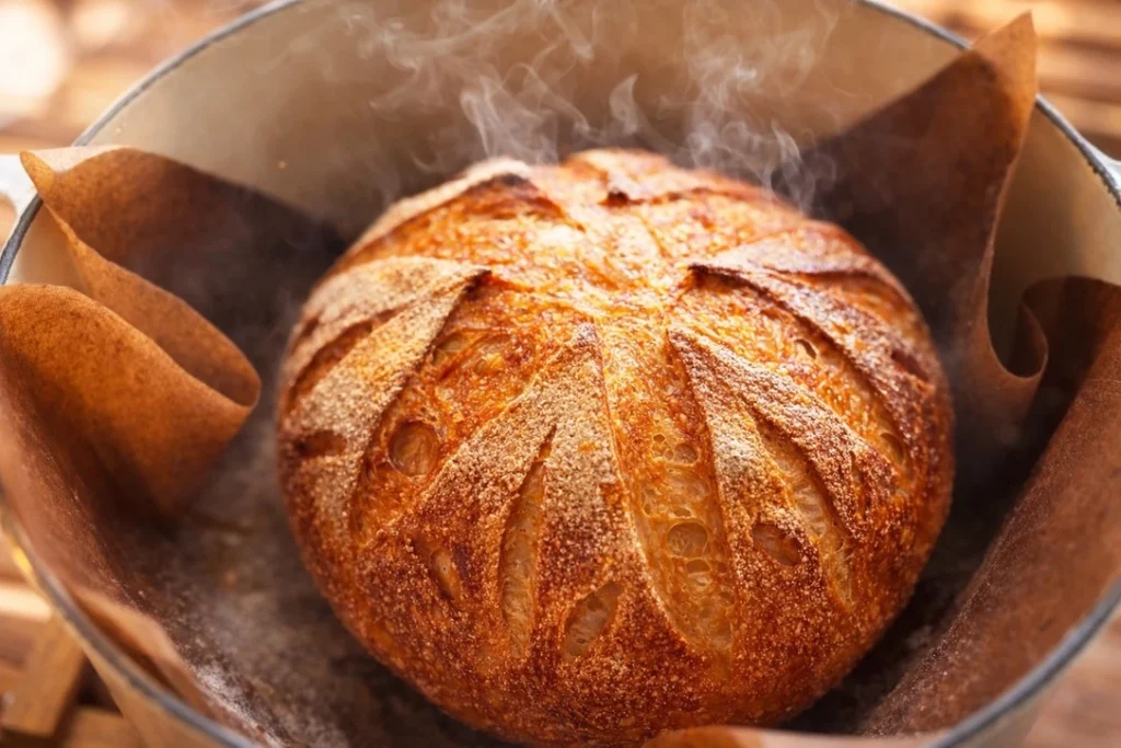 模様を入れて焼いた丸パン。焼き色とクープの表情を楽しむ時間