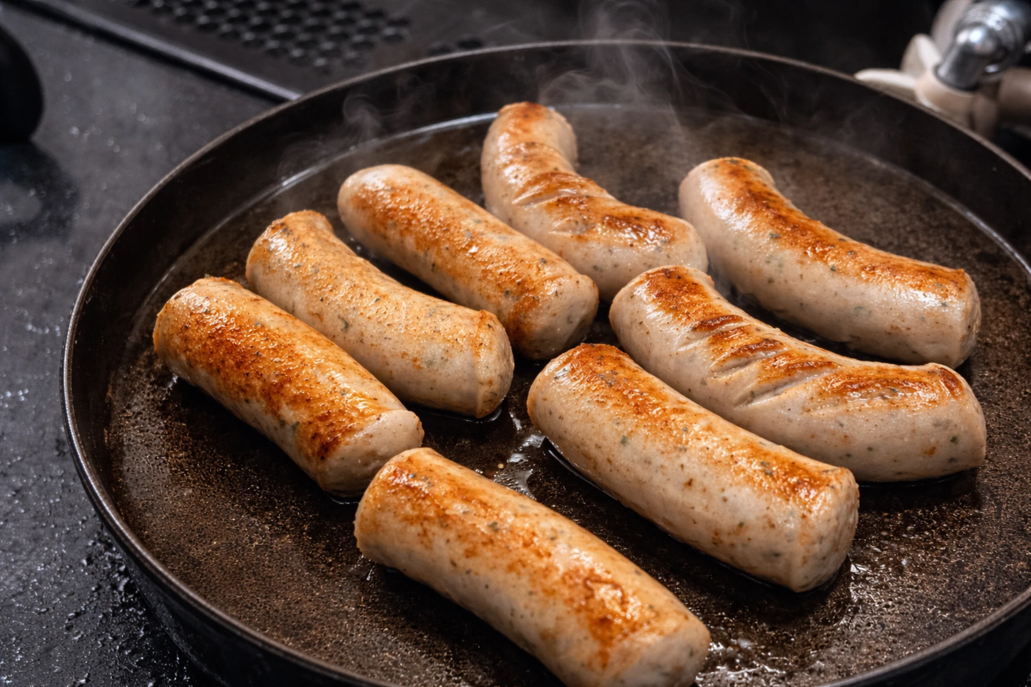 塩漬けした羊腸を使って作る鶏肉の自家製ソーセージ。絞り袋で丁寧に詰める工程の一場面