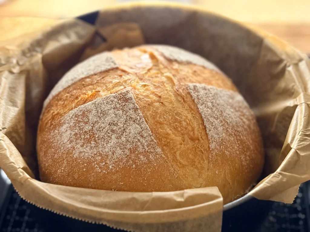 20cmのル・クルーゼで焼いたプレーンのパン生地。丸く整い、やさしい表情をしている