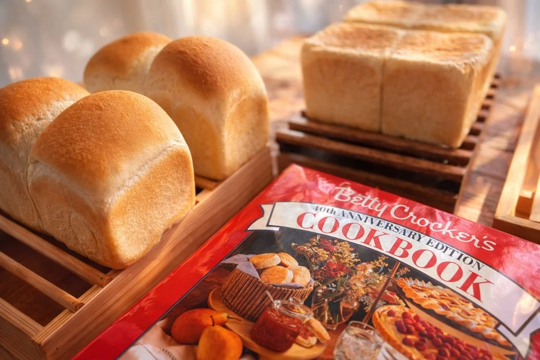 Betty Crockerのレシピで焼いたTraditional White Bread。冷凍ストックの白い食パンとレシピ本