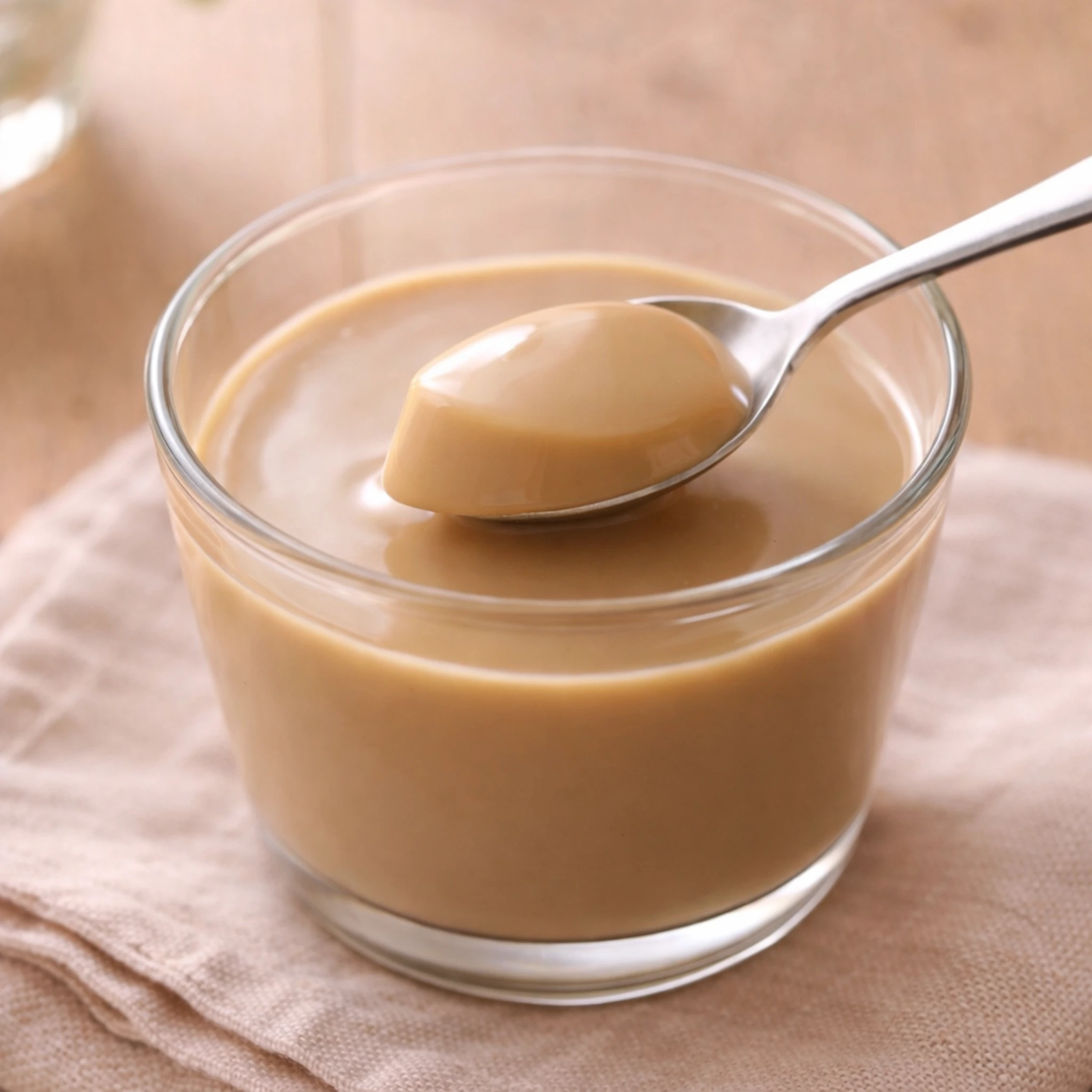 なめらかなプリンをスプーンですくった優しいデザート